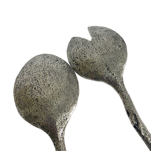 Geranium Leaf Salad Servers Metalware Twig Handles - Picture 7 of 10